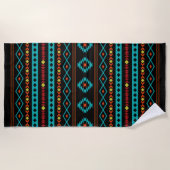Serviette De Plage Aztec Turquoise Rouges Jaune Noir Mixte Motifs Mot (Devant)