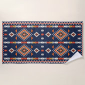 Serviette De Plage Azure Navy and Terracotta Geometric Tribal (Devant)