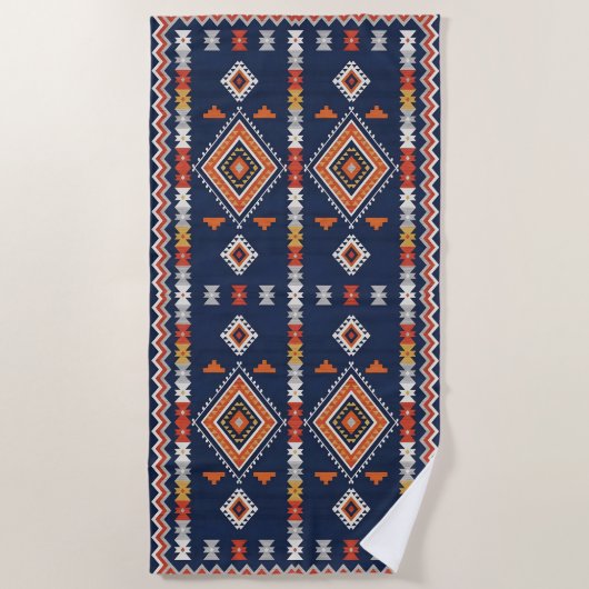 Serviette De Plage Azure Navy and Terracotta Geometric Tribal (Devant)