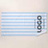 Serviette De Plage Baby Blue and White Classic Stripe Logo (Devant)