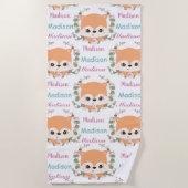 Serviette De Plage Baby Floral Fox Nom personnalisé Ombre Motif (Devant)
