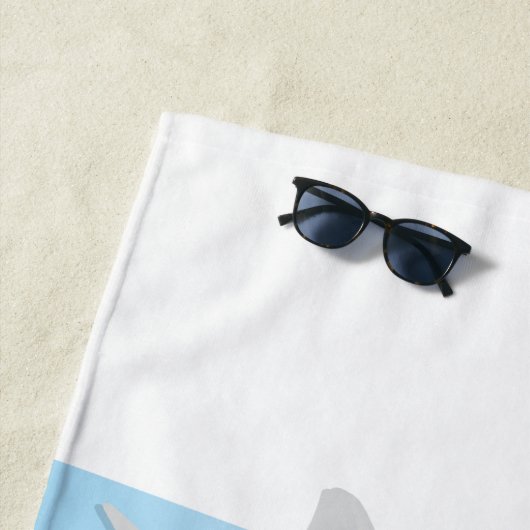 Serviette De Plage Baby shower bleu requin (En situation)