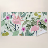 Serviette De Plage Bachelorette à feuilles vertes Flamant rose rose p (Devant)