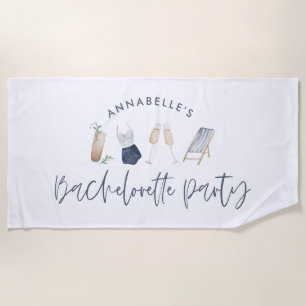 Serviette De Plage Bachelorette à script de cocktail moderne à poutre
