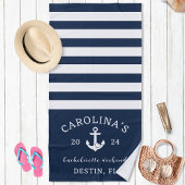 Serviette De Plage Bachelorette Coeur Nautique Week-end Marine & Blan