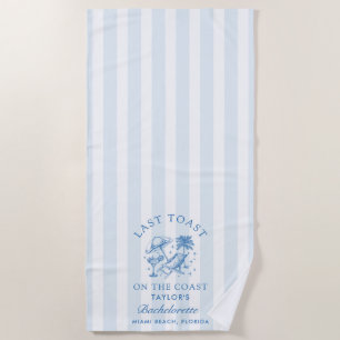 Serviette De Plage Bachelorette Côtière Moderne Cocktail Party Blue B