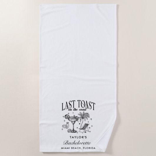 Serviette De Plage Bachelorette côtière moderne Cocktail Party Noir (Devant)