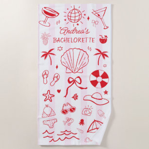 Serviette De Plage Bachelorette Côtière Rose Rouge Tiré À La Main Fav