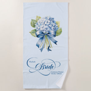 Serviette De Plage Bachelorette de la mariée Blue Hydrangea Bouquet