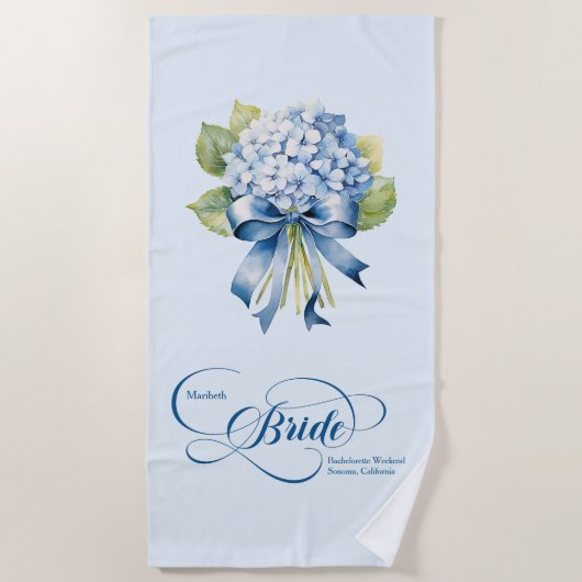 Serviette De Plage Bachelorette de la mariée Blue Hydrangea Bouquet (Devant)