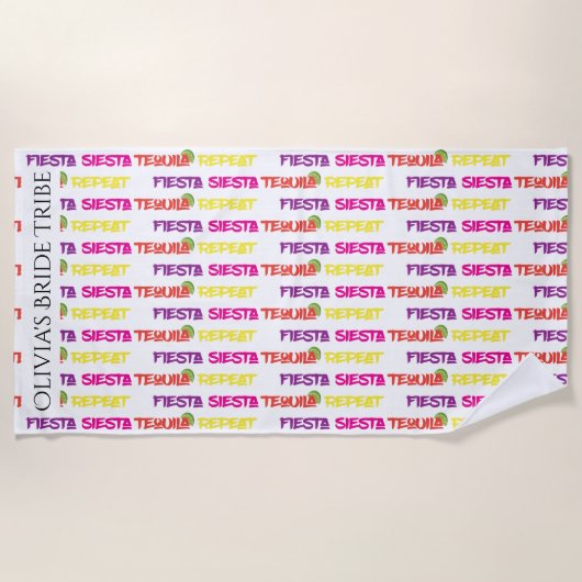 Serviette De Plage Bachelorette Fiesta Siesta Tequila Répétition (Devant)