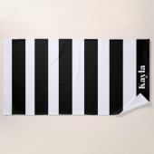 Serviette De Plage Bachelorette noire et blanche avec nom (Devant)