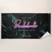 Serviette De Plage Bachelorette Palmiers Tropicaux Neon | Monogramme (Devant)