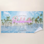 Serviette De Plage Bachelorette Palmiers Tropicaux Neon | Monogramme (Devant)