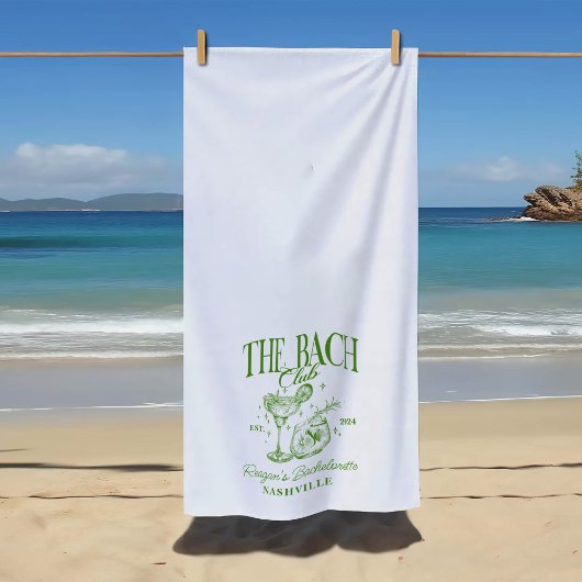 Serviette De Plage Bachelorette personnalisée Retro Cocktail Vert