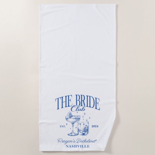 Serviette De Plage Bachelorette Retro Cocktail Blue Bride (Devant)
