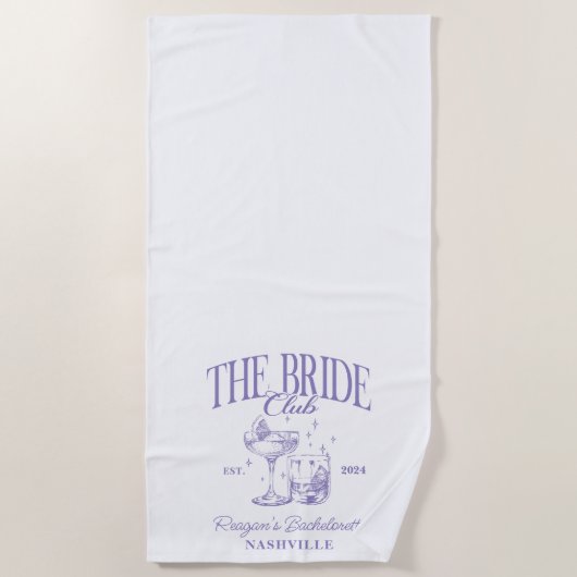 Serviette De Plage Bachelorette Retro Cocktail Purple Bride (Devant)