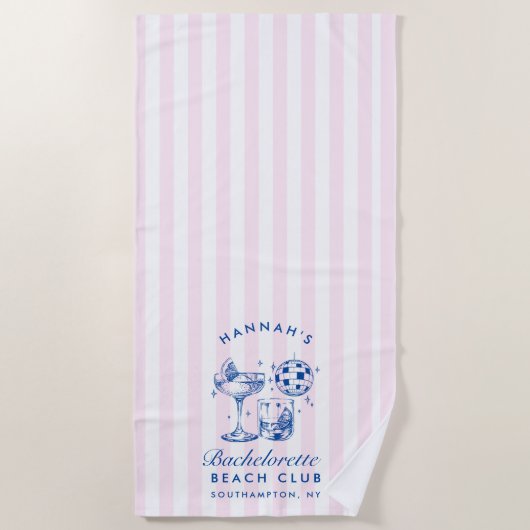 Serviette De Plage Bachelorette Retro Disco Cocktail Bleu & Rose (Devant)