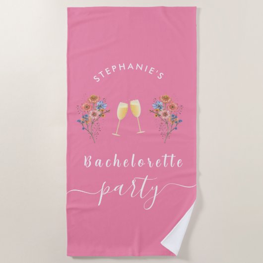 Serviette De Plage Bachelorette rose Moderne Floral Cocktail (Devant)