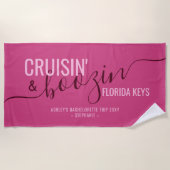 Serviette De Plage Bachelorette rose Nom de la croisière (Devant)