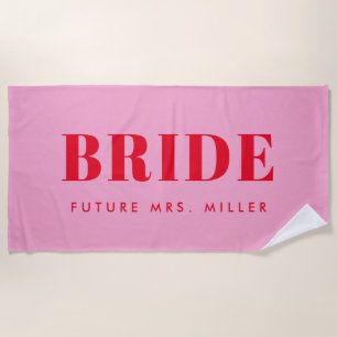 Serviette De Plage Bachelorette rouge et rose Futur Mme Bride