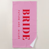 Serviette De Plage Bachelorette rouge et rose Futur Mme Bride (Devant)
