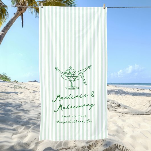 Serviette De Plage Bachelorette verte Martinis & Mariony
