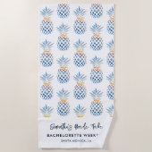 Serviette De Plage Bachelorette Week-end Ananas Bleu Blanc (Devant)