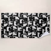 Serviette De Plage Bad Cats Knocking Stuff Over, White Cats on Black (Devant)