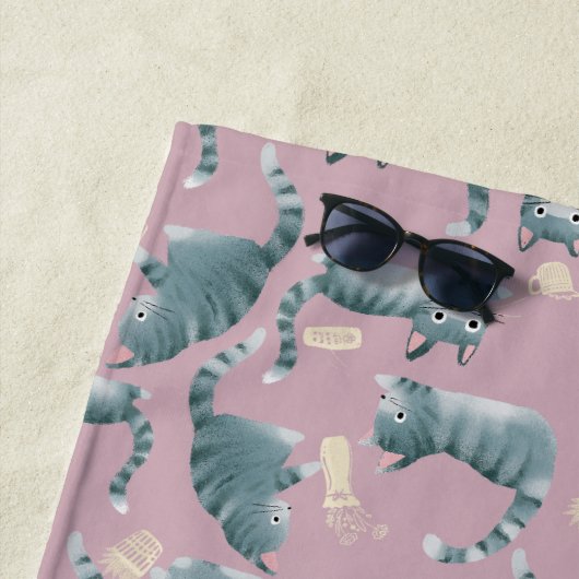 Serviette De Plage Bad Grey Tabby Chats Frapper Tout (En situation)