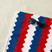 Serviette De Plage Baguette ondulée rouge, blanc et bleu (En situation)