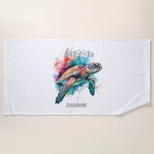 Serviette De Plage Bahamas Sea Turtle Bahamian Flag Beach Grand requi (Devant)
