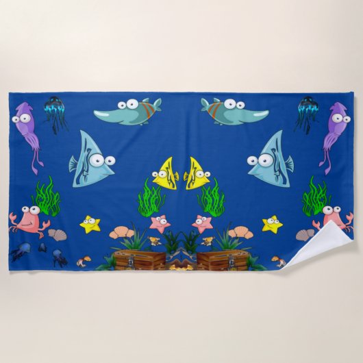 Serviette De Plage Baignade de poissons de mer (Devant)