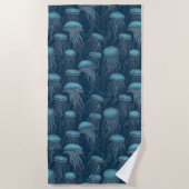 Serviette De Plage Baignade méduse dans un océan bleu profond (Devant)