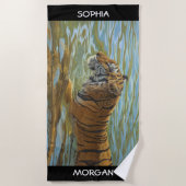 Serviette De Plage Baignade Tiger Art, Personnaliser les noms, Noir (Devant)