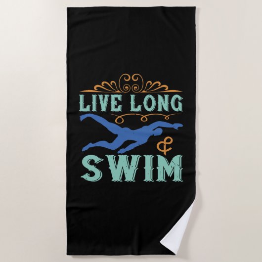 Serviette De Plage Baignade - Vivre longue et nager (Devant)