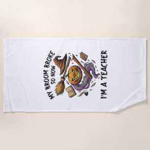 Serviette De Plage Balai Cassé Professeur Halloween Citrouille Chapea