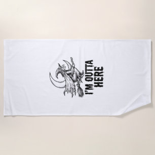 Serviette De Plage Balai de sorcière d'Halloween Dessin de gravure vi