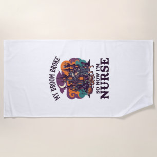 Serviette De Plage Balai Infirmière Brisée Halloween Sorcière Maison