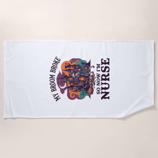 Serviette De Plage Balai Infirmière Brisée Halloween Sorcière Maison (Devant)