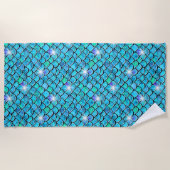 Serviette De Plage Balances de sirène Aqua Blue avec étoiles blanches (Devant)