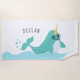 Serviette De Plage Baleine arctique cool Narwhal avec lunettes