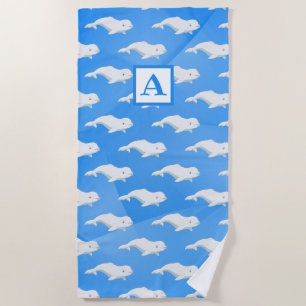 Serviette De Plage Baleine béluga personnalisée Bleu, Océan Arctique 