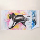 Serviette De Plage Baleine d'Orca Aquarelle arc-en-ciel (Devant)
