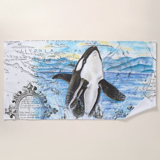 Serviette De Plage Baleine d'Orca Carte ancienne (Devant)