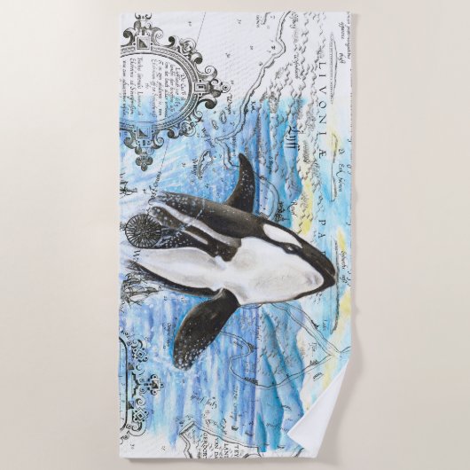 Serviette De Plage Baleine d'Orca Carte ancienne (Devant)