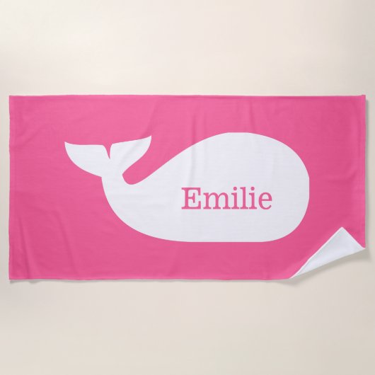 Serviette De Plage Baleine rose Whimsical Personnalisée Enfants (Devant)
