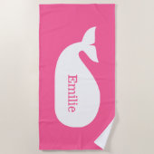 Serviette De Plage Baleine rose Whimsical Personnalisée Enfants (Devant)