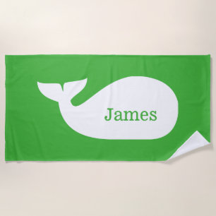 Serviette De Plage Baleine Whimsical verte Personnalisée Enfants