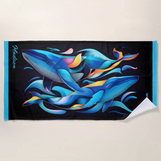 Serviette De Plage Baleines bleues Abstraites modernes personnalisabl (Devant)
